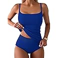 Eomenie Women's Swimsuit Tankini Tummy Control Bathing Suits Two Piece Full Coverage Slim Swim Suits with High Waisted Bottom