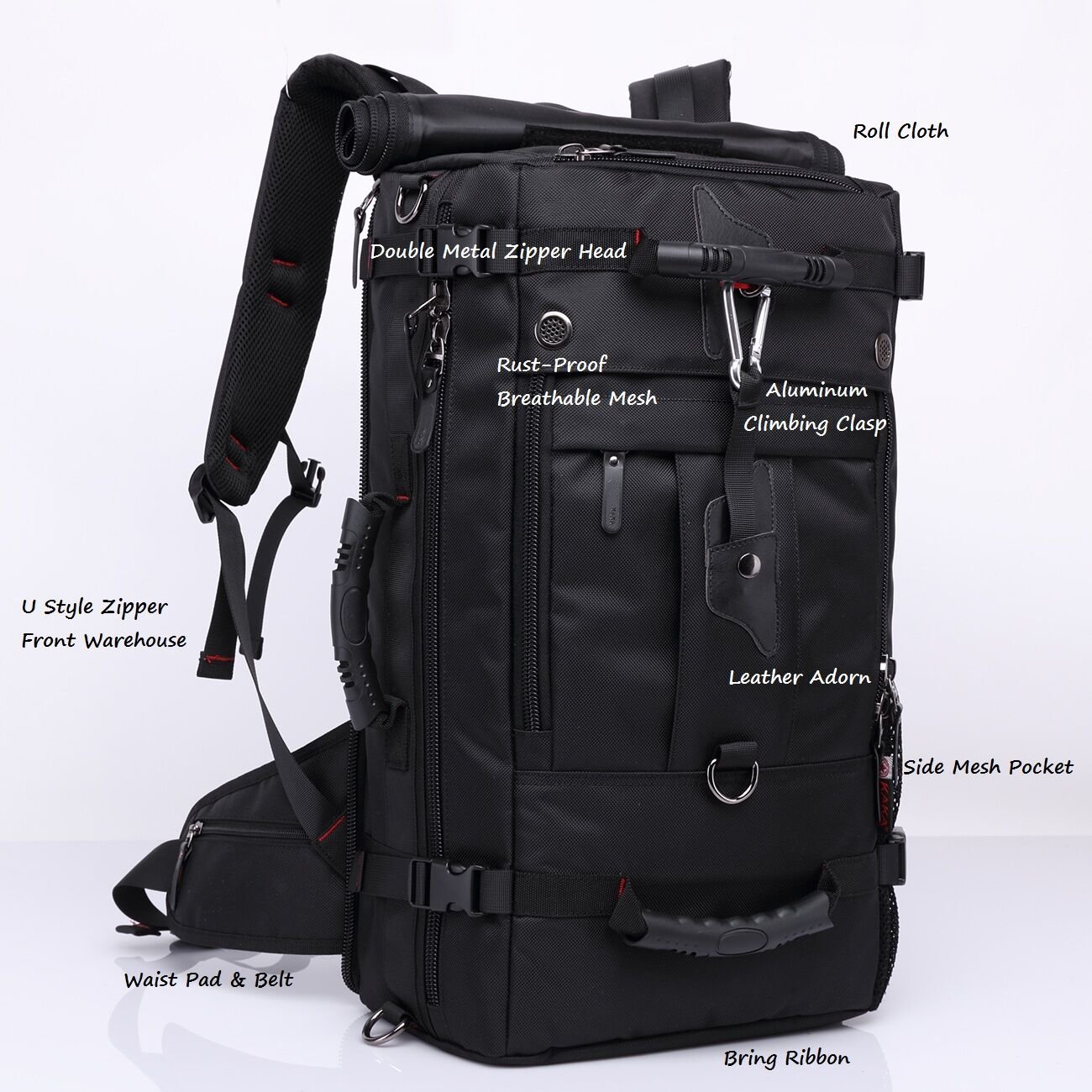 Fresion Rucksack Trekkingrucksack Herren für Trekking Reisen Wandern Camping mit Zahlenschloss 40L Beständig 3 Way Umhängetasche Wanderrucksäcke Knapsack 32 x 20 x 55cm Schwarz