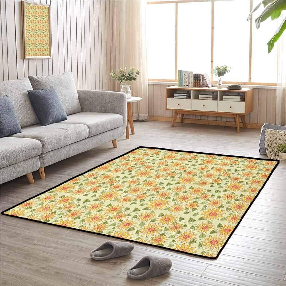 Floor Area Rug, Anti-Static, Water-Repellent Rugs Good Elasticity, Stylish in Design for Bedroom Livingroom Sitting-Room, Sunflower - 3'x4' Yellow Orange Olive Green