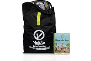 V VOLKGO Car Seat Travel Bag for Airplane with Activity Coloring Book - Backpack Padded Shoulder Straps Cover for Airplane. Gate Check Bag, Car Seat Bags For Air Travel, Bags for Airtravel.