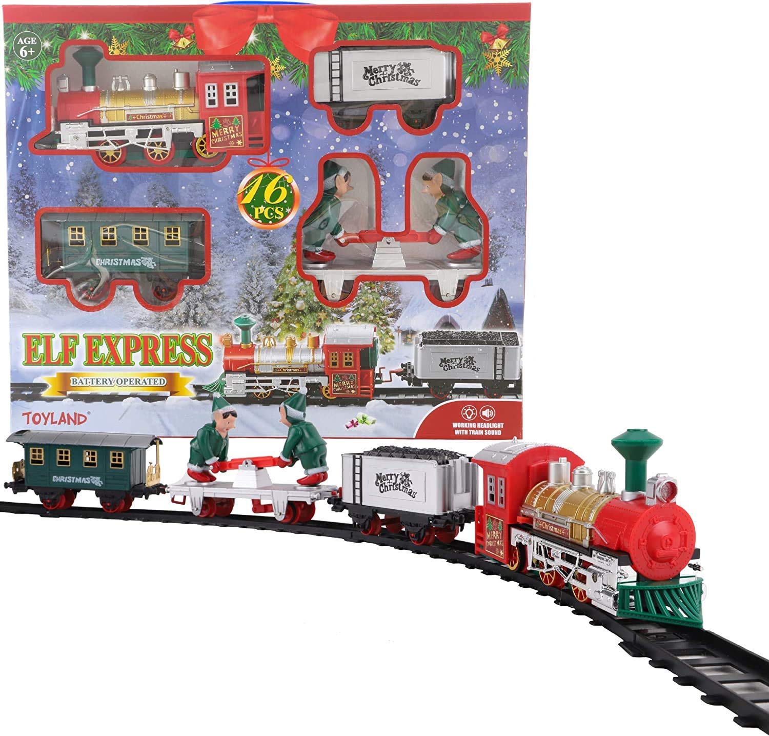 Toyland® 16 Piece Elf Express Christmas Train Set With Lights & Sound Featuring Moving Carriages - 3 Differet Layouts