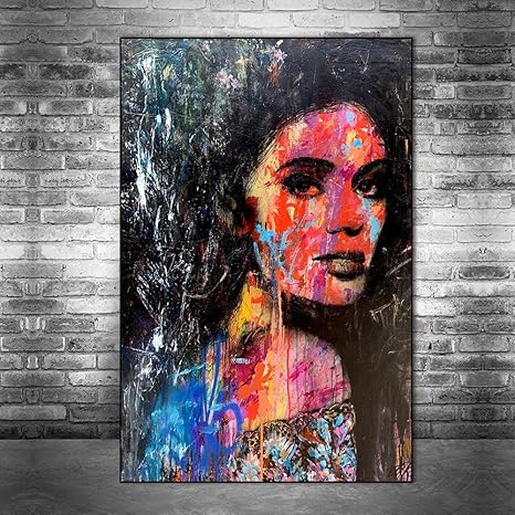 Amazon 壁に現代の抽象的な女性の落書きアートキャンバス絵画アートポスター プリントリビングルームの現代アートキャンバスの絵クアドロ50x70cmフレームなし ウォールステッカー オンライン通販