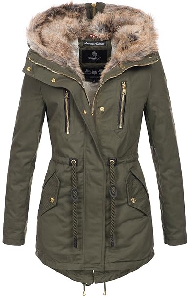 Navahoo warme Damen Winter Jacke lang Teddyfell Winterjacke Parka Mantel B648