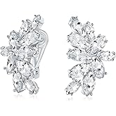Elegant Classic Bridal Marquise Teardrop Ear Crawler Clusters Cubic Zirconia AAA CZ Leaf Clip On Earrings For Women Wedding Prom Formal Party Silver Plated