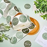 JarThenaAMCS 1000Pcs Boho Thank You Sticker Roll Sage Green Round Adhesive Seal Stickers 6 Colors Gradient Green Label Decals for Business Wedding Birthday