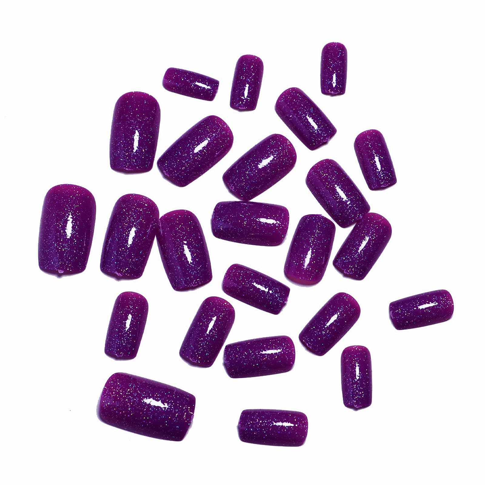 MISUD Press on Nails Medium Square Fake Nails Glossy Glue on Nails Purple Acrylic Nails Squoval Artificial Nails Bling Glitter Stick on False Nails with Design 24 pcs - Image 4
