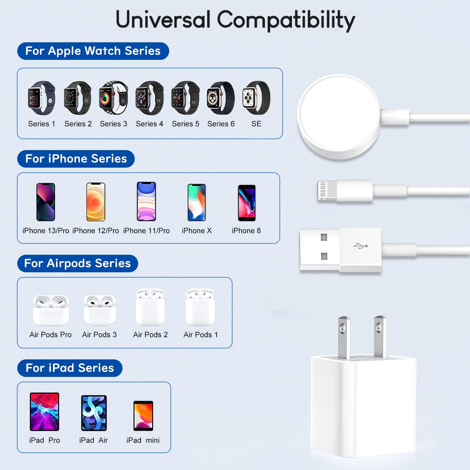 2 in 1 Apple Watch Charger,[MFi Certified] 6.6FT iWatch Charger iPhone Charging Cable with USB Wall Charger Travel Plug Adapter Charger for Apple Watch Series 8/7/6/5/4/3/SE & iPhone 14/13/12/11/X/XR