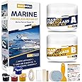 Marine Fiberglass Repair Kit for Boats, Gel Coat Repair Kit for Boats, Boat Gelcoat Repair Kit, Epoxy Filler for Boats, Fiberglass Boat Repair Kit Fix Holes, Chips, Pits, Cracks (Color Match)