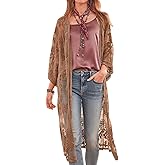 FaroDor Women's Flowy Bathing Suit Kimono Cardigan Lace Crochet Swimwear Floral Cover Ups Brown