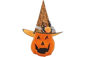 COFASHION Halloween Witch Hat for Women with LED Lights -Halloween Adult Women's Witch Hat with Orange Flower&Large Black Spiders for Halloween Party Costume Christmas Masquerade Carnivals