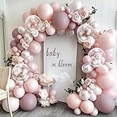 Pink White Balloon Arch Double Stuffed Pearl Pink Bobo Balloons Garland for Birthday Baby Shower Bridal Shower Wedding Fairy Baptism Party Decorations