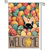 AVOIN colorlife Easter Garden Flag 12x18 Inch Double Sided Outside, Easter Eggs Bunny Cat Welcome Yard Outdoor Flag