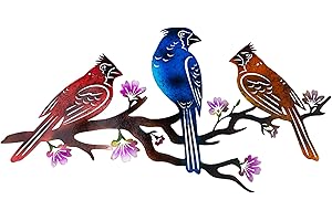 Manortang Metal Wall Art Decor Branching Birds Wall Decor Haning Wall Art for Patio Fence Porch Bedroom Living Room Home Outdoor Indoor Decoration, Gifts for Bird Lovers, Colorful Bird Wall Art