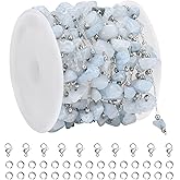 KYUNHOO Light Blue Natural Stone Jewelry Making Chains on Bulk 4 Meters Irregular Gemstone Link Paperclip Chain Bead Decorative Stainless Steel Chain for Jewelry Making with Jewelry Clasps