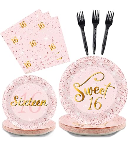 Sweet 16 Dinner Plates, 9 Inch Disposable Plates - Pack Of 18, Party Supplies