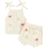 TheFound Toddler Baby Girls Knitted Outfit Tie-up Tank Top Elastic Waist Flower Shorts Summer Clothes 6 12 18 24 Months 2t 3t