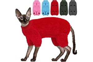SUNFURA Sphynx Hairless Cat Sweater, Full Body Warm Fleece Sweaters with Sleeves for Cats, Soft Turtleneck Cat Clothes, Cozy Pullover Pajamas for Hairless Cats Devon, Donskoy & Small Dogs, Red L