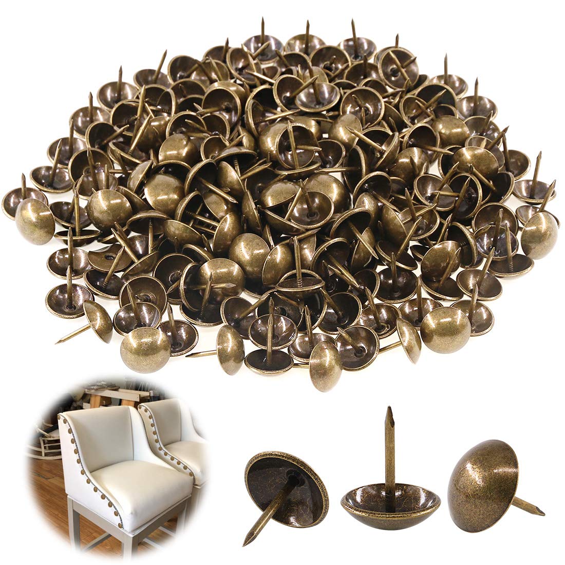 Keadic 250Pcs [ 5/8" in Diameter ] Antique Upholstery Tacks Furniture Nails Pins Assortment Kit for Upholstered Furniture Cork Board or DIY Projects - Bronze