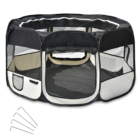 Wellhome 8-Panel Faltbar Welpenlaufstall Laufstall Hund für Welpen Katzen Haustier von Oxford 125 x 64cm Schwarz