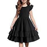 Arshiner Girls Dress Tween Boho Flutter Sleeve Tiered A Line Summer Dresses with Pockets
