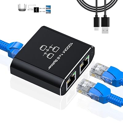 LIEZHUA Gigabit Ethernet Splitter 1 to 2 - Network Splitter with USB Power Cable, RJ45 Internet Adapter 1000Mbps High Speed for Cat 5/5e/6/7/8 Cable [2 Devices Networked Simultaneously]