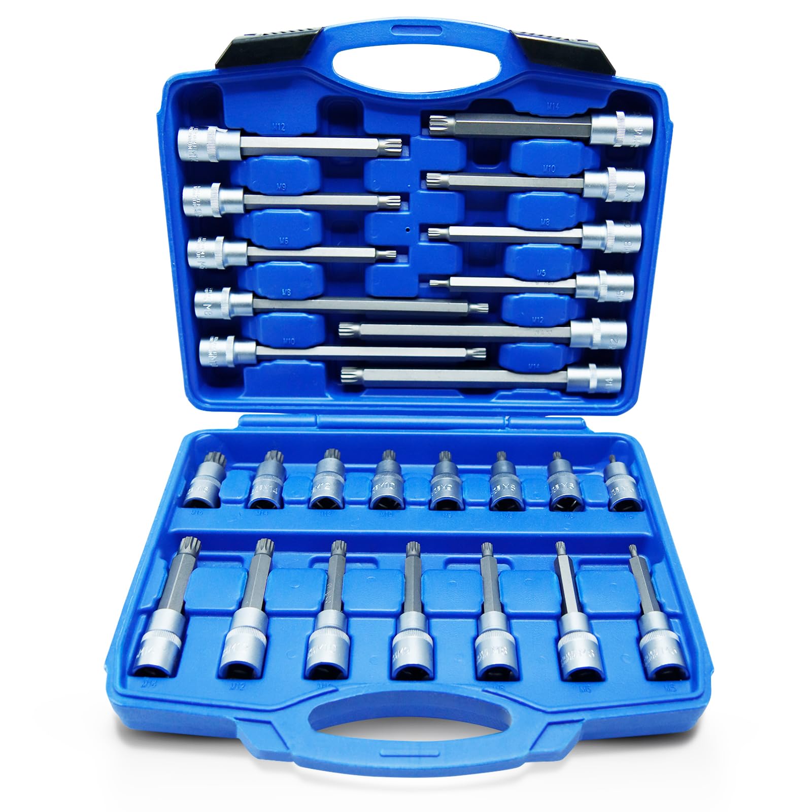 26 Pieces XZN Spline Bit Socket Set Extra Long M5-M16 1/2"