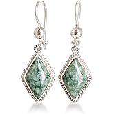 NOVICA Artisan Handcrafted Light Green Jade Dangle Earrings Sterling Silver Guatemala Cypress Dried Herb [1.6 in L x 0.5 in W x 0.2 in D] ' Maya Life'