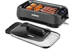 Smokeless Grill, CUSIMAX Electric Indoor Grill, 1500W Korean BBQ Grill, with Non-stick Removable Grill/Griddle Plate, LED Sma