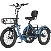 MOONCOOL Electric Tricycle for Adults, Fat Tire Folding Electric Trike | 500W/750W, 48V Removable Battery, Up to 75 miles, Rear Differential, Low Step-through, Suspension,450 LBS Load, 90% Assembled
