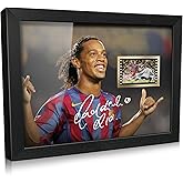 ORIMAMI Soccer Ball Ronaldinho Signed Picture Desktop Framed Photo Gift 8x6 Inches - with 35mm Film Recorded Scene Display,Gifts for Soccer Fans on Birthday Christmas
