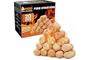 HGD Fire Starter(20pcs), Natural Charcoal Starters, Firestarters for Indoor Fireplace, BBQ, Campfire, Wood Stove, Chimney, Fire Pit, Grill, Smoker, Indoor Outdoor Use, Weather-Resistant,