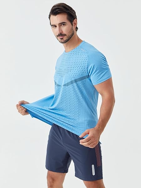 APPRIVOISE-MOI MENS ATHLETIC T-SHIRTS QUICK-DRY MOISTURE WICKING COOLING RUNNING SHORT SLEEVE SHIRT PERFORMANCE TEES GYM TENNIS WORKOUT HIKING CATIONIC SKY-BLUE