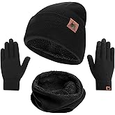 mysuntown Winter Beanie Hat Scarf and Touch Screen Gloves 3-Piece Set, 2025 Cold Weather Knit Fleece Lined Warm Unisex Sets