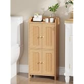 BEWISHOME Small Floor Cabinet,Toilet Paper Storage,Bathroom Storage Cabinet | with 4 Doors and Shelves, Bathroom Organizers and Storage for Small Spaces, Natural 7.9" D x 14.6" W x 31" H YYG11Y