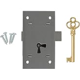 Steel Flush Mount Cabinet Door Lock with Key - 3" High x 1 3/4" Wide - Vintage Lock and Key for Furniture Doors and Drawers | UA-038-L
