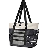 Dongawin Travel Tote Bags for Women - Foldable Beach Bag Waterproof Zipper Gym Sports Shopping Bag with Trolley Sleeve