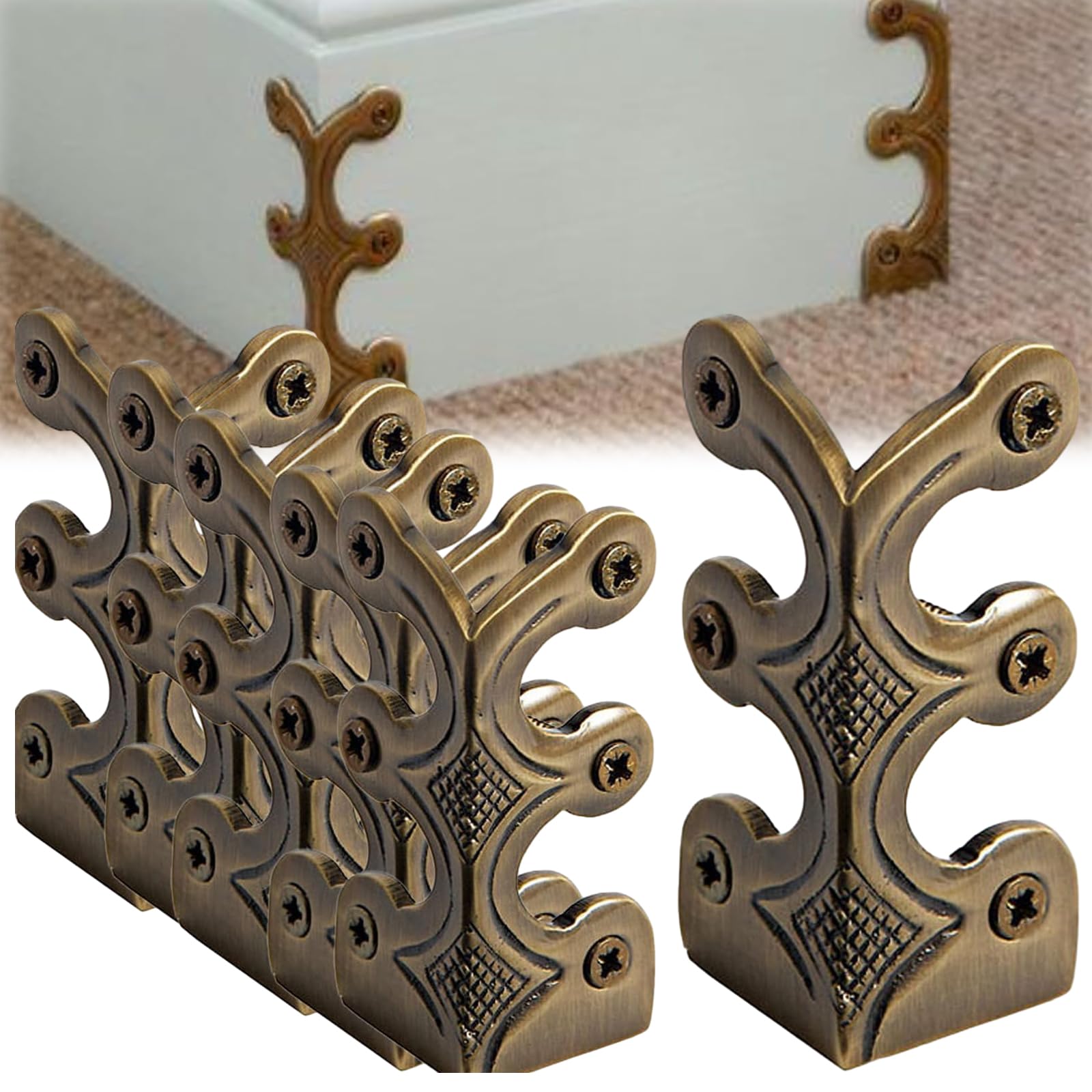 Skiffers Baseboard Protectors - Solid Brass Vintage Metal Corner Protectors (Bronze, 10 pcs)