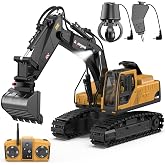 kolegend 3 in 1 Remote Control Excavator Toy 14 Channel RC Excavator Toy for Boys 3-12 with Bucket/Claw/Drill 2.4GHz Full Functional Construction Vehicles Toys Gift for 6 7 8 9 10 Years Old Kids Boys