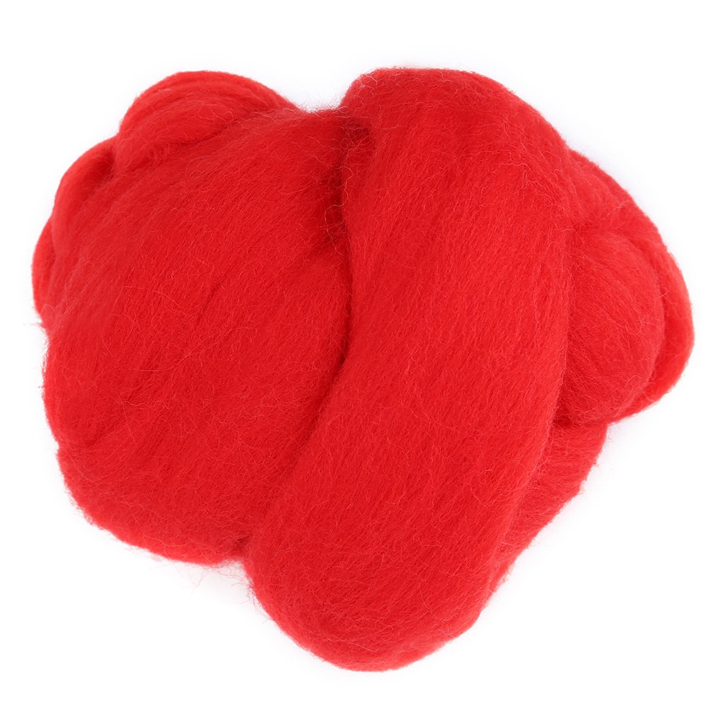 Cikonielf Felting Wool Colored Needle Felting Wool Roving Fibre Wool Yarn Roving for Needle Felting Hand DIY Craft Projects(red)