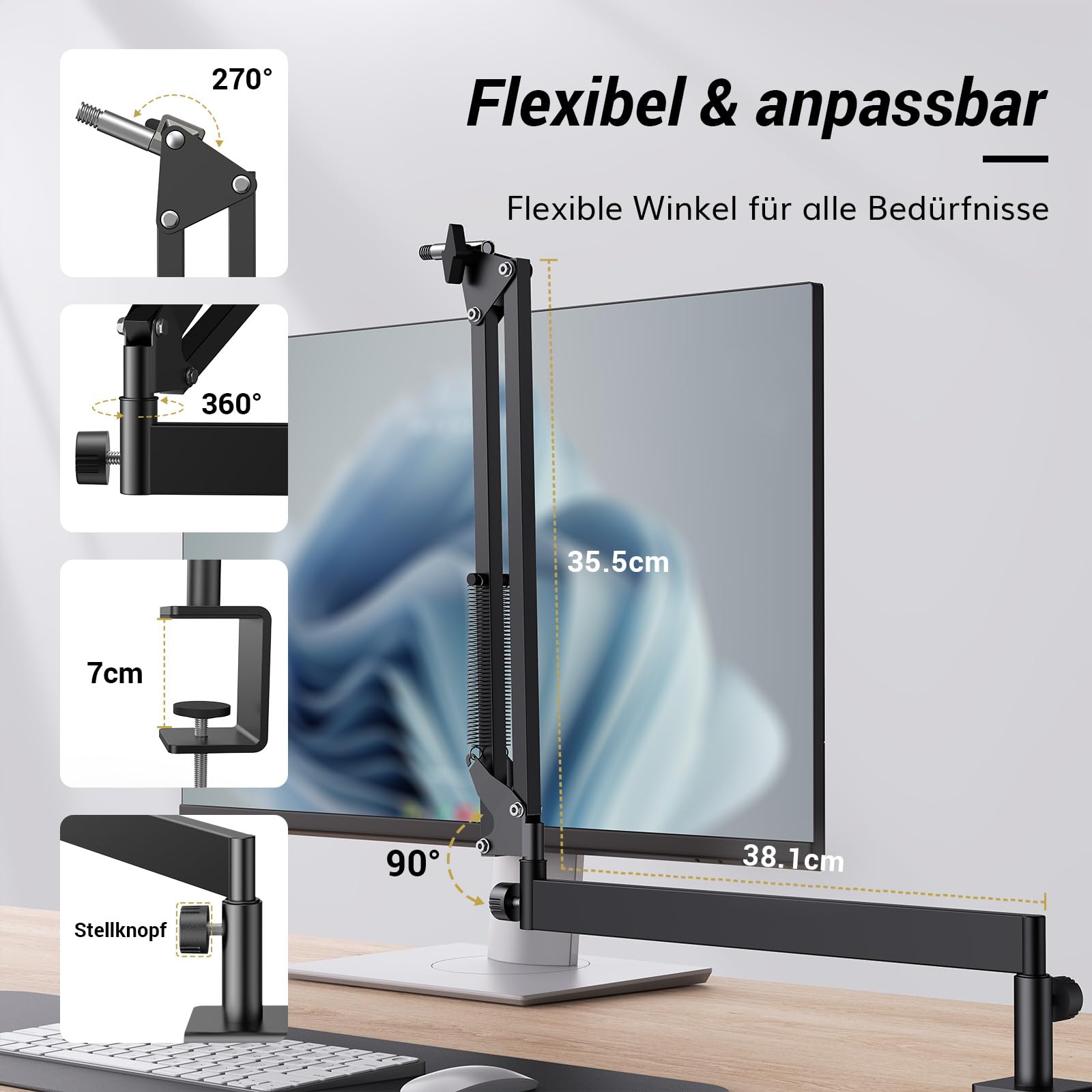 TONOR Mikrofon Arm Niedrig Profil, Low Microphone Boom Arm Auf/Ab voll verstellbar Mikrofonarm Ständer Halterung mit hoher Kompatibilität, für Gaming, podcast, Studio Aufnahme, Home, Schwarz, T20LP 4