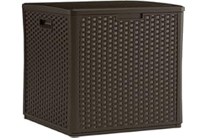 Suncast 60 Gallon Resin Outdoor Patio Storage Box, Water-Resistant Deck Storage Container, for Cushions, Garden Tools, and Outdoor Accessories, Java