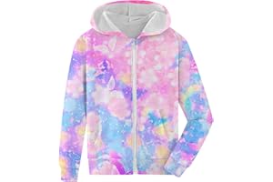 Fanient Girls Zip Up Hoodies Kids 3D Cool Casual Hooded Sweatshirts Hoody with Pockets 6-14 Years