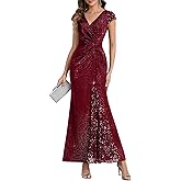 Ever-Pretty Women's Glitter V-Neck Formal Wedding Guest Dress Sequin Evening Gown Stretchy Mother of Bride Dresses 02657
