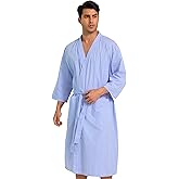 Men's Cotton Lightweight Bath Robe with Pockets, Soft Summer Mens Bathrobe, Comfy Spa Pool Hotel Gift Kimono Robe for Men