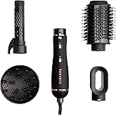 Foxybae Super Styler – 4-in-1 Blow-Dryer Brush Set - Diffuser, Blowout-Brush, 1.25” Curling Barrel & Drying Cylinder - Voluminous, Frizz-Free Hair - Dryer, Straightener & Curler (Black Rose-Gold)