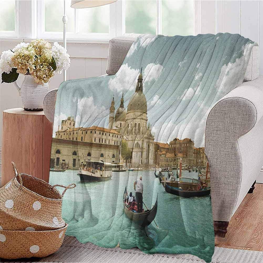 Luoiaax Venice Bedding Flannel Blanket Basilica Santa Maria Della Salute by The Grand Canal Aerial View Image Super Soft and Comfortable Luxury Bed Blanket W60 x L50 Inch Beige Turquoise Bluegrey