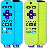 [2 Pack] Pinowu Remote Cover Suitable for Roku Voice Remote Control, Anti Slip Silicone Cover Compatible with Roku Express 4K+ 2021, Streaming Stick+ Remote (Turquoise + Green)