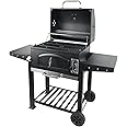 Grill Boss 24 Inch Charcoal BBQ Grill with Side Shelves, Built-In Thermometer, Black