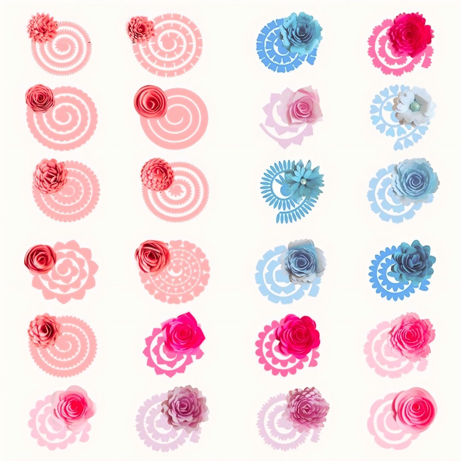 Briartw 24 Pcs Flowers 3D Layering Rose Metal Cutting Dies Set DIY Die-cuts Embossing Scrapbooking Stencils DIY Craft Card Template Gift Cardmaking Handmade Greetings Card Art Decoration