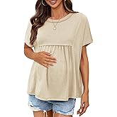 Tankaneo Womens Maternity Tops Summer Batwing Short Sleeve Casual T Shirts Oversized Pleated Pregnancy Clothes
